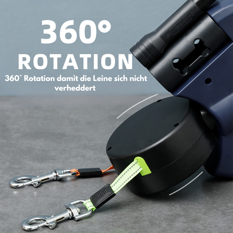 Lineadog® 3-in-1 Hundeleine mit LED-Licht & Tütenhalter – Verhedderungsfrei, für zwei Hunde gleichzeitig