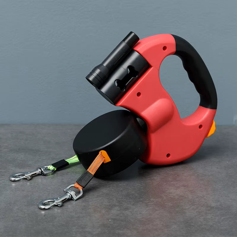 Lineadog® 3-in-1 Hundeleine mit LED-Licht & Tütenhalter – Verhedderungsfrei, für zwei Hunde gleichzeitig