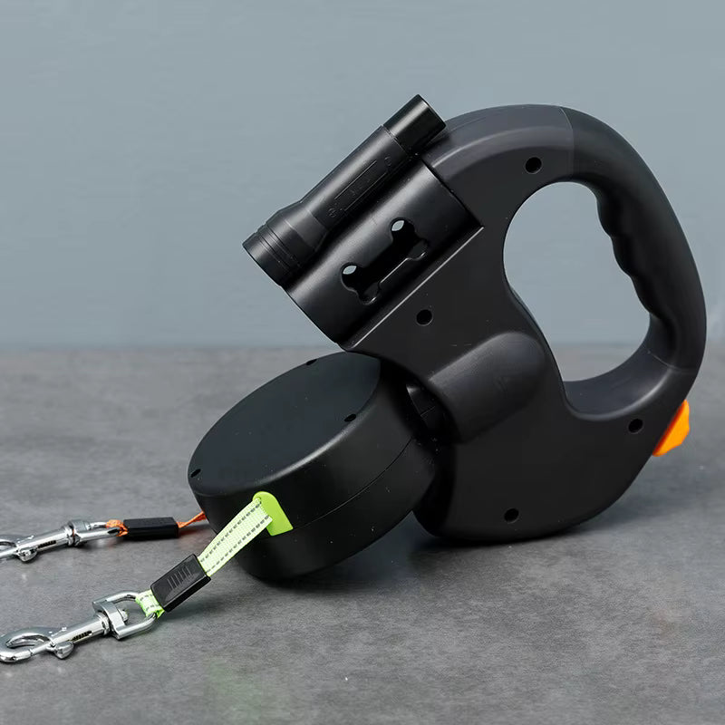 Lineadog® 3-in-1 Hundeleine mit LED-Licht & Tütenhalter – Verhedderungsfrei, für zwei Hunde gleichzeitig